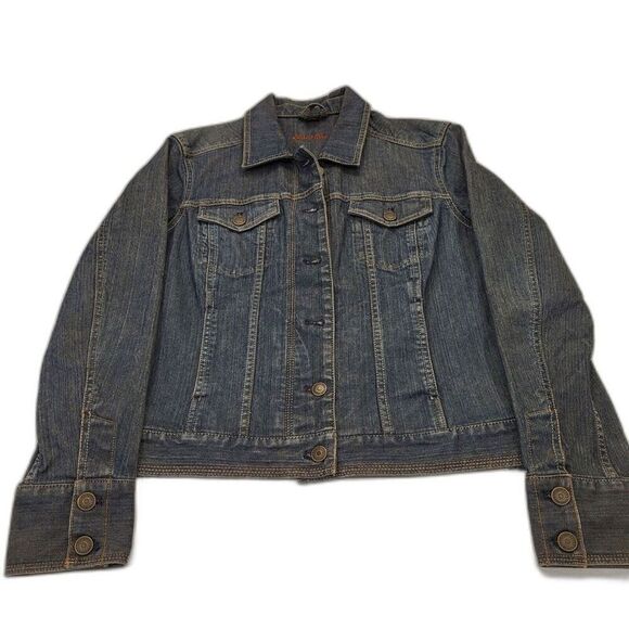 Eddie Bauer Medium Cotton Blend Blue Denim Jacket Preppy Casual Trucker Style - Picture 5 of 15